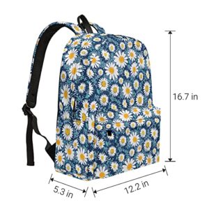 Gsobvpe Backpack for Boys & Girls, Lightweight 17 Inch Bookbag with Bottle Side Pockets for Picnic, Camping (BP-blue daisy)