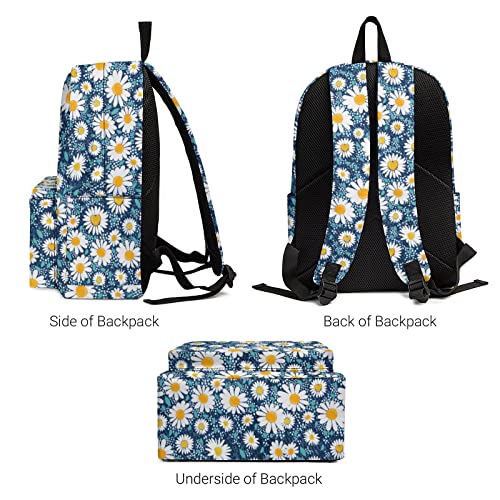 Gsobvpe Backpack for Boys & Girls, Lightweight 17 Inch Bookbag with Bottle Side Pockets for Picnic, Camping (BP-blue daisy)