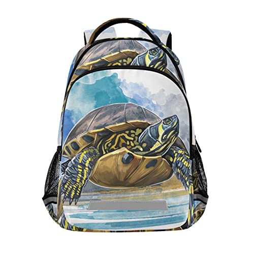 JIPONI Turtle Watercolor Backpack For Girls Boys School Student Bookbag Travel Laptop Backpack Purse Daypack With Chest Strap