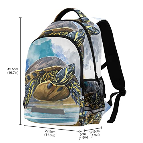 JIPONI Turtle Watercolor Backpack For Girls Boys School Student Bookbag Travel Laptop Backpack Purse Daypack With Chest Strap