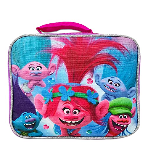 Trolls Backpack and Lunch Bag Set - 16” Trolls Poppy Backpack Bundle with Water Pouch, Stickers | Trolls Backpack for Girls