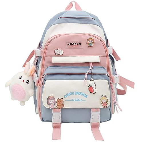 Mfikaryi kawaii Girls Backpack with Cute,Aesthetic Backpacks for School Bags,Bookbag with Cute Plush Pendant for Teens