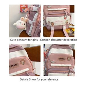 Mfikaryi kawaii Girls Backpack with Cute,Aesthetic Backpacks for School Bags,Bookbag with Cute Plush Pendant for Teens