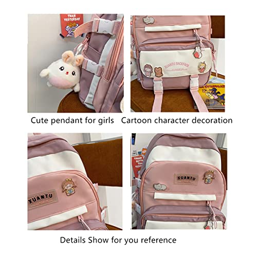 Mfikaryi kawaii Girls Backpack with Cute,Aesthetic Backpacks for School Bags,Bookbag with Cute Plush Pendant for Teens