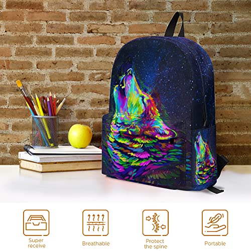 Roftidzo Large Capacity Wolf Backpack Bookbag for Boys Girls Teens, Lightweight Laptop Backpack Travel Rucksack Casual Daypack