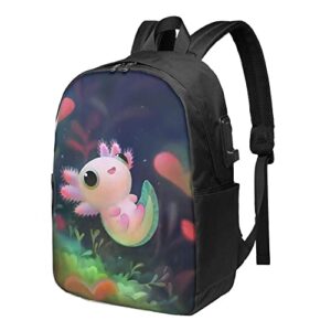 dicitnet cute axolotls fish backpacks 17 inch travel laptop backpack college bookbag for men and women with usb charging port for school, outdoor sports, travel