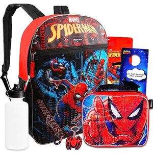 marvel spiderman backpack with lunch box set - spiderman backpack for boys 4-6, spiderman lunch box, water bottle, stickers, more | spiderman backpack for kids