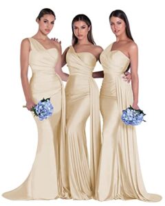 oyi women's one shoulder satin bridesmaid dresses plus size for women long champagne formal evening gowns champagne 20w,20 plus