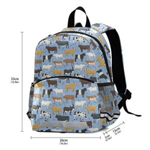 Fisyme Cows Farm Animal Backpack Schoolbag Kids Daypack Toddler Travel School Bag Small Mini Backpacks for Kindergarten Preschool Nursery Children Boys Girls with Chest Strap