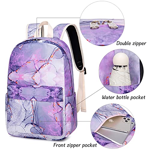 School Backpack for Girls Teens Bookbag Set Tie Dye Kids Backpack 3 In 1,School Bags with Lunch Box Pencil Case(Tie Dye Purple)