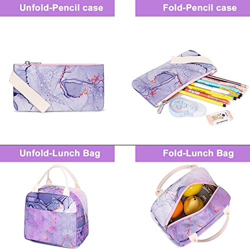 School Backpack for Girls Teens Bookbag Set Tie Dye Kids Backpack 3 In 1,School Bags with Lunch Box Pencil Case(Tie Dye Purple)