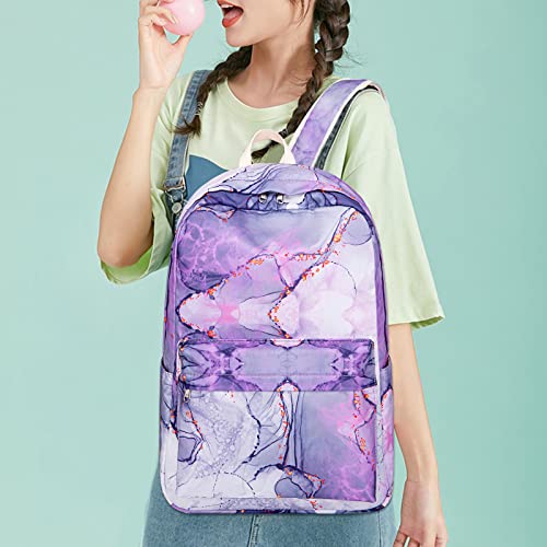 School Backpack for Girls Teens Bookbag Set Tie Dye Kids Backpack 3 In 1,School Bags with Lunch Box Pencil Case(Tie Dye Purple)