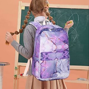 School Backpack for Girls Teens Bookbag Set Tie Dye Kids Backpack 3 In 1,School Bags with Lunch Box Pencil Case(Tie Dye Purple)