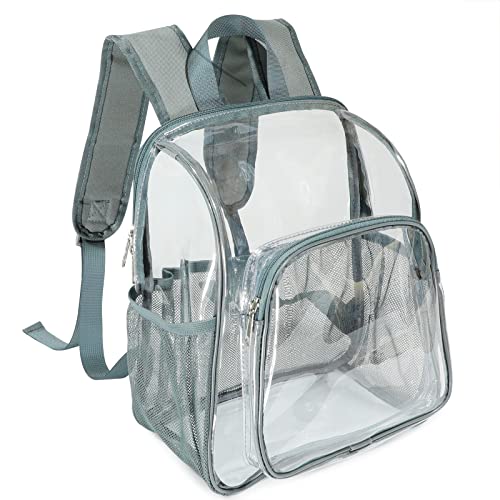 Mildbeer Heavy Duty Small Clear Backpack Stadium Approved, See Through Backpack for Concerts Festivals Work Travel (Grey)