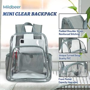 Mildbeer Heavy Duty Small Clear Backpack Stadium Approved, See Through Backpack for Concerts Festivals Work Travel (Grey)