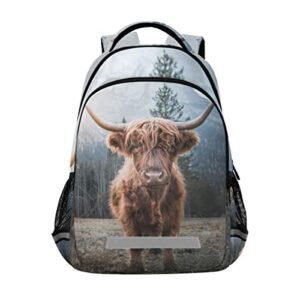glaphy highland cattle cow backpack for women men kids, laptop bookbag lightweight travel daypack school backpacks with reflective stripes