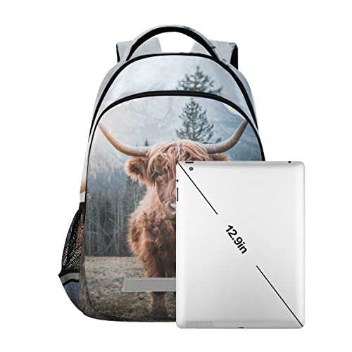 Glaphy Highland Cattle Cow Backpack for Women Men Kids, Laptop Bookbag Lightweight Travel Daypack School Backpacks with Reflective Stripes