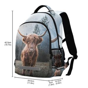 Glaphy Highland Cattle Cow Backpack for Women Men Kids, Laptop Bookbag Lightweight Travel Daypack School Backpacks with Reflective Stripes