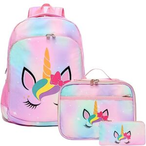 bibdoo kids backpack for girls with insulated lunch box toddler school bag set (unicorn)