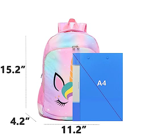 BIBDOO Kids Backpack for Girls with Insulated Lunch Box Toddler School Bag Set (Unicorn)
