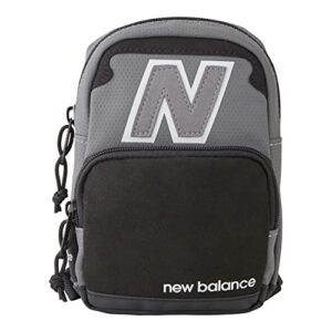 new balance mini backpack, legacy micro travel bag for men and women, black and grey, one size