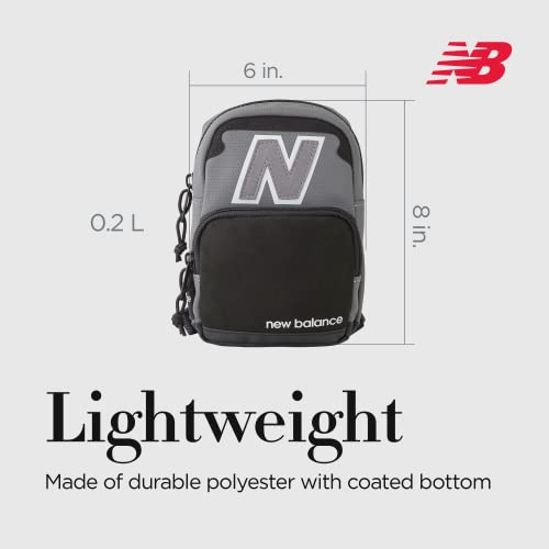 New Balance Mini Backpack, Legacy Micro Travel Bag For Men and Women, Black and Grey, One Size