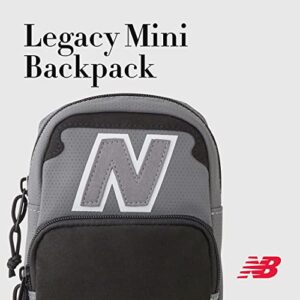 New Balance Mini Backpack, Legacy Micro Travel Bag For Men and Women, Black and Grey, One Size