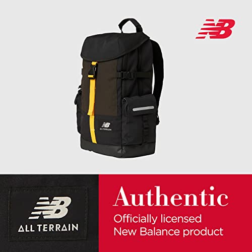 New Balance Laptop Backpack, Terrain Flap Travel Bag for Men and Women, Black, One Size