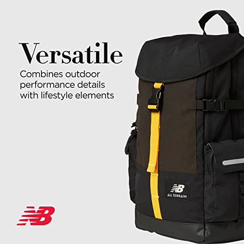 New Balance Laptop Backpack, Terrain Flap Travel Bag for Men and Women, Black, One Size