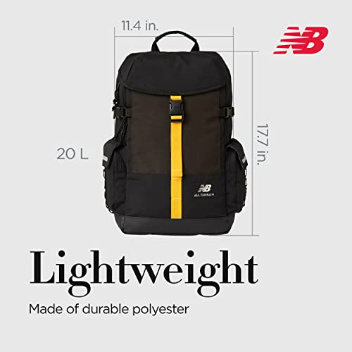 New Balance Laptop Backpack, Terrain Flap Travel Bag for Men and Women, Black, One Size