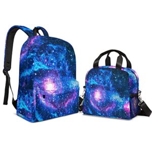 galaxy backpack set girls boys lightweight bookbag with insulated lunch bag for travel camping outdoor sport