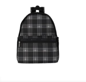 lesportsac pearl plaid basic backpack/rucksack, style 7812/color e570, sophisticated modern plaid - black, slate grey & ivory pearl