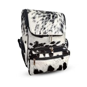 Cowhide Backpack Hair On | Fur Leather Diaper Backpack Rucksack / Knapsack Travel Shoulder Bag / Cow Skin Baby Bags (Black White Salt Pepper), 9'' D X 10.5'' W X 15'' H