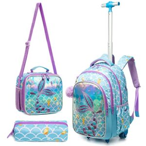 mohco rolling backpack 18 inch with lunch bag and pencil case wheeled school backpack for boys and girls