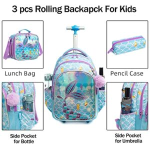 MOHCO Rolling Backpack 18 inch with Lunch Bag and Pencil Case Wheeled School Backpack for Boys and Girls