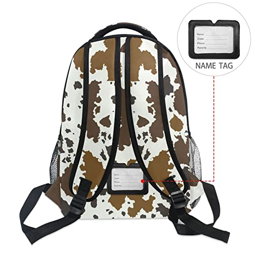 Krafig Cow Print Brown Boys Girls Kids School Backpacks Bookbag, Elementary School Bag Travel Backpack Daypack