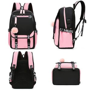 Stylifeo Teenage Girls' Backpack, Middle School Backpack Students Bookbag Daypack for Teen Girls,with USB Charge Port (Pink and Black)