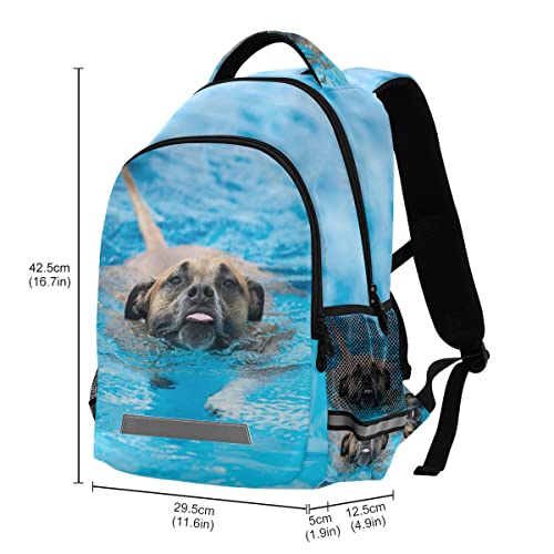 Glaphy Pitbull Dog Swimming Backpack with Reflective Stripes, Laptop School Book Bag Lightweight Computer Backpacks for Men Women Kids