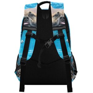 Glaphy Pitbull Dog Swimming Backpack with Reflective Stripes, Laptop School Book Bag Lightweight Computer Backpacks for Men Women Kids