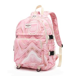 dimanito laptop backpack college backpack with usb charging port for laptop up to 15 inch men women outdoor travel backpack(pink marble)