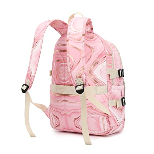 Dimanito Laptop Backpack College Backpack with USB charging port for laptop up to 15 inch Men Women Outdoor Travel Backpack(Pink Marble)