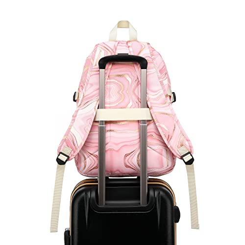 Dimanito Laptop Backpack College Backpack with USB charging port for laptop up to 15 inch Men Women Outdoor Travel Backpack(Pink Marble)