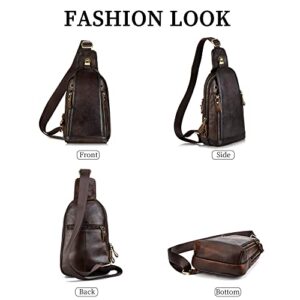 4YRBAGS Men's Sling Bag Backpack Casual Daypack for Men Leather Chest Bag Vintage Shoulder Bag (Coffee)