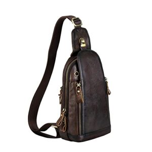 4yrbags men's sling bag backpack casual daypack for men leather chest bag vintage shoulder bag (coffee)
