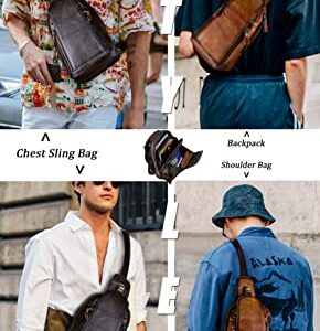 4YRBAGS Men's Sling Bag Backpack Casual Daypack for Men Leather Chest Bag Vintage Shoulder Bag (Coffee)