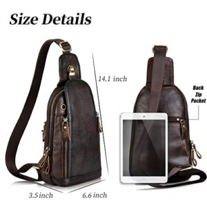 4YRBAGS Men's Sling Bag Backpack Casual Daypack for Men Leather Chest Bag Vintage Shoulder Bag (Coffee)