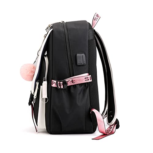 NEKO ATSUME Casual Backpack Travel Bag Laptop Backpack Bookbag School Bag Girls Backpack Business College Backpack (BLACK&PINK)