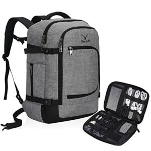 hynes eagle travel backpack 40l flight approved carry on backpack light grey with black electronics organizer