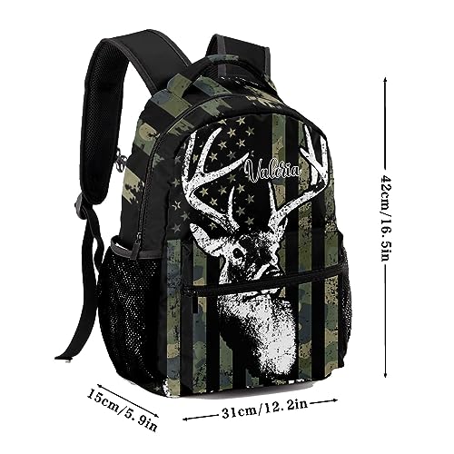 zaaprintblanket Personalized Custom American Flag Camo Antlers Deer Backpack Gifts for Unisex Adult Office Staff Travel Camper