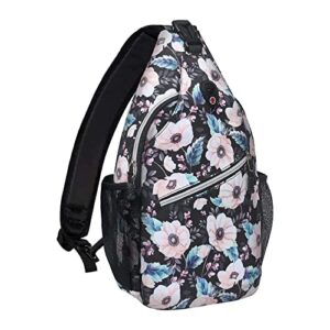 mosiso sling backpack, multipurpose travel hiking daypack rope crossbody shoulder bag, windflowers